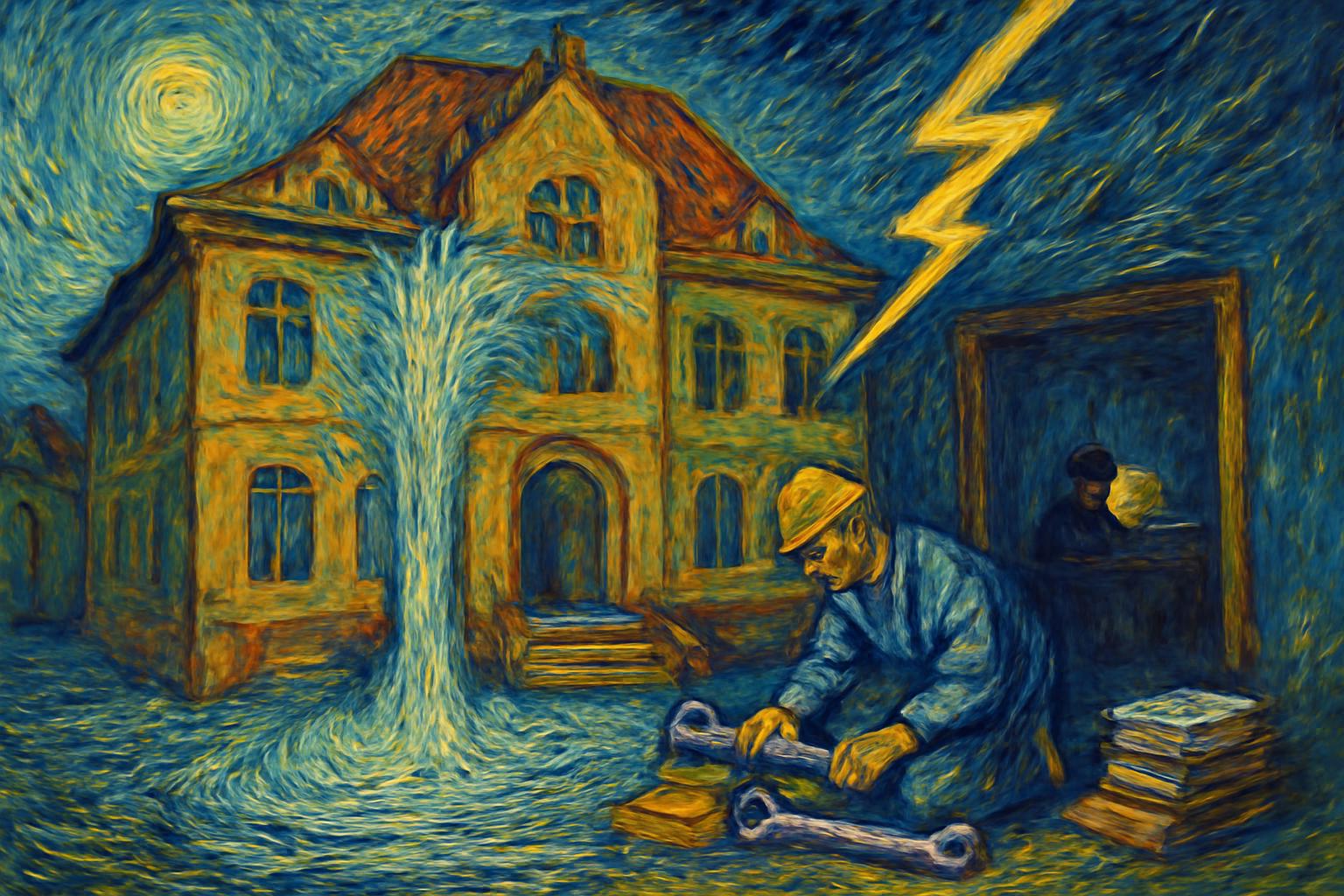 Wasserschaden an der Hohen Landesschule Hanau durch geplatztes Heizungsrohr; Stromausfall und Distanzunterricht 💧⚡️🏫🛠️📚