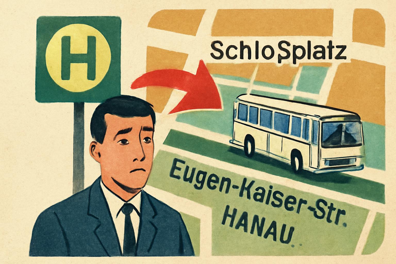 Haltestelle Schloßplatz entfällt; Bus-Umleitung über Eugen-Kaiser-Straße in Hanau 🚏🔄🗺️