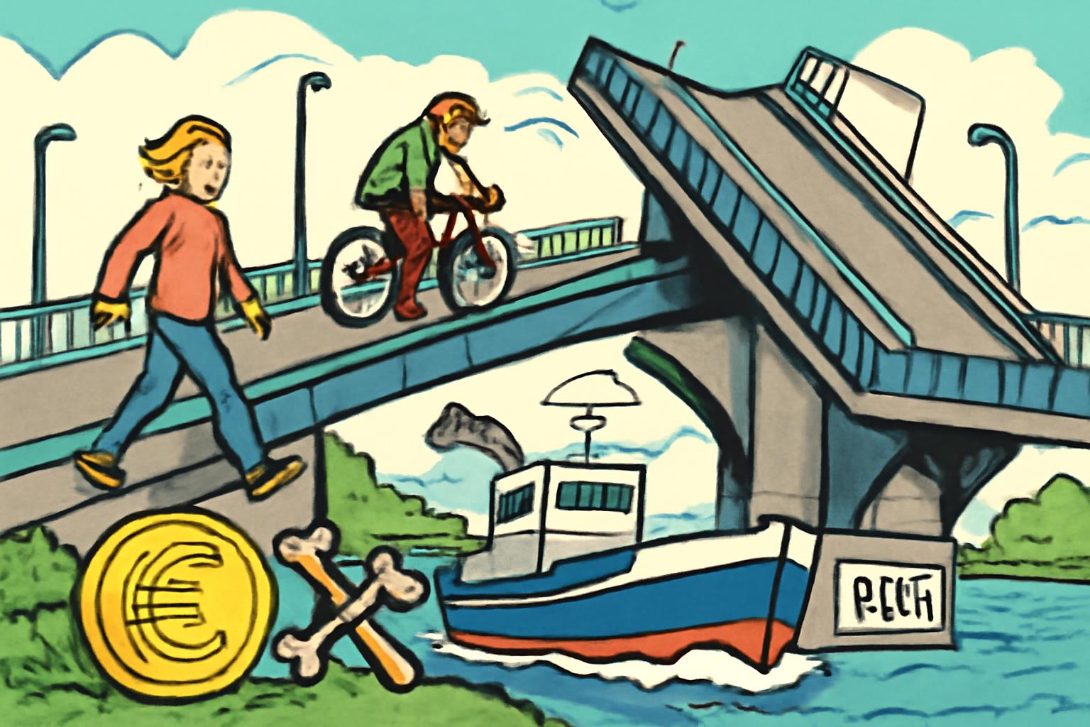 Auheimer Brücke öffnet früher für Fußgänger und Radfahrer; Behelfssteg 10 Jahre, Kosten knapp 2 Mio €, Durchfahrtshöhe 4,85 m 🚶♀️🚴♂️💶🛠️🌉🚢