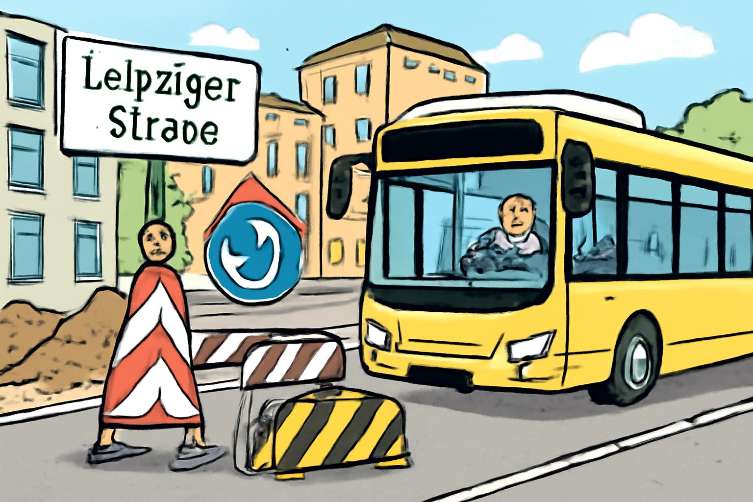 Leipziger Straße: Buslinien umgeleitet bis 14.11. 🚧🚌🔄