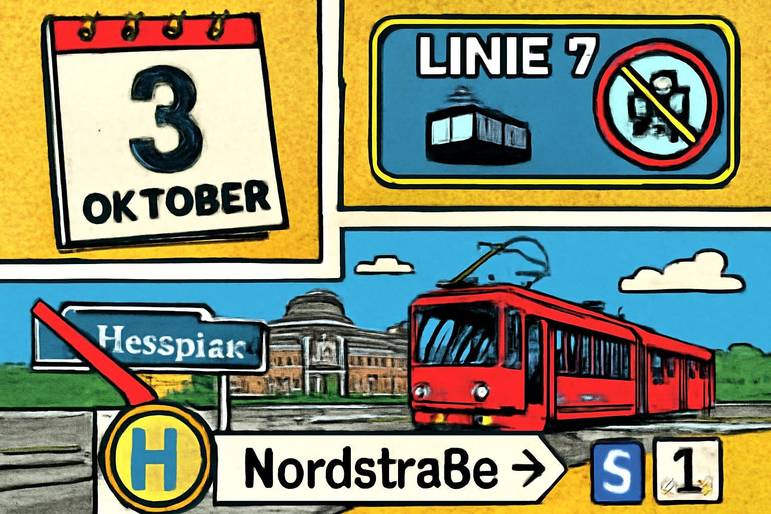 3. Oktober: Linie 7 bedient Schlossplatz nicht; Ersatzhaltestelle Nordstraße – Infos RMV/RMVgo/HSB 🚇🗺️ℹ️